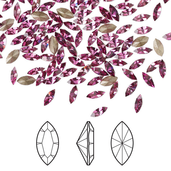 Fancy stone 720pk dark rose foil back, Swarovski® 5x2.5mm XILION navette 4228 image number 0