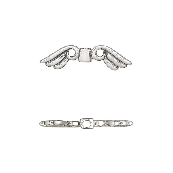 Bead, antiqued sterling silver, 24x6.5mm double-sided wings. Sold individually. image number 0