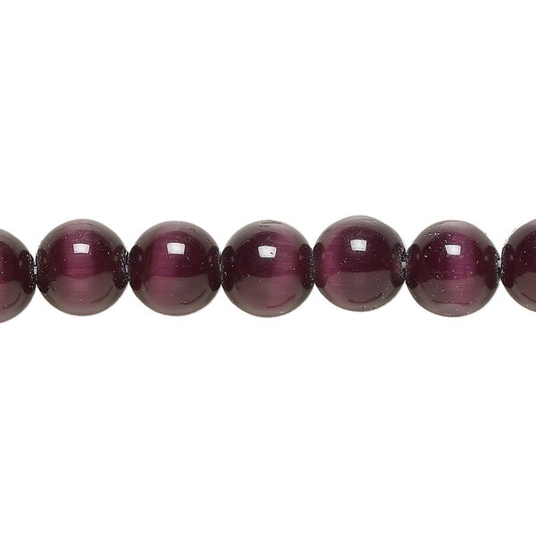 Bead, cat's eye glass (fiber optic glass), purple, 8mm round, quality grade. Sold per 15-1/2" to 16" strand. image number 0