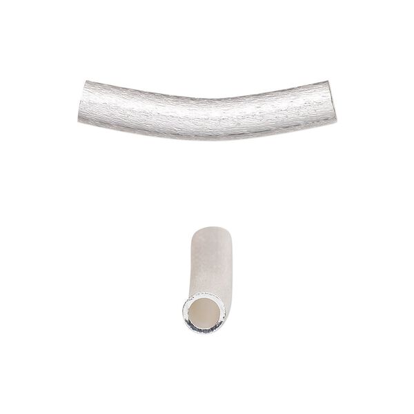 Bead, silver-plated brass, 23x5mm textured curved tube. Sold per pkg of 10. image number 0