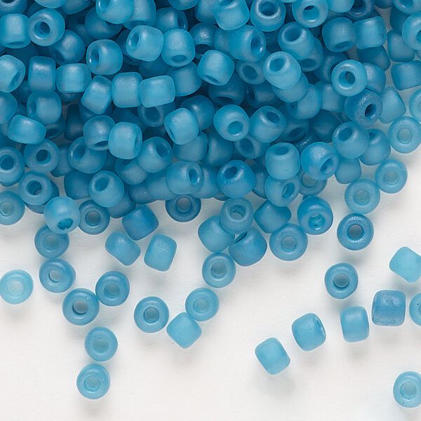 Seed bead, Dyna-Mites™, glass, translucent matte inside color turquoise blue, #6 round, Sold per 1/2 kilogram pkg. image number 0