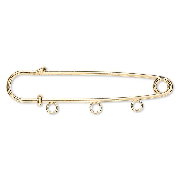 Kilt pin, gold-plated steel, 2 inches with 3 loops. Sold per pkg of 100. image number 0