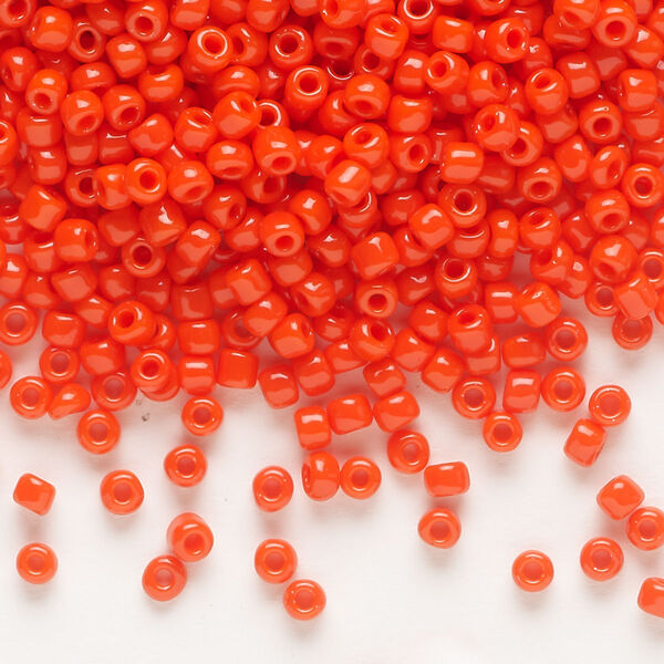 Seed bead, Dyna-Mites™, glass, opaque dark orange, #8 round. Sold per 40-gram pkg. image number 0