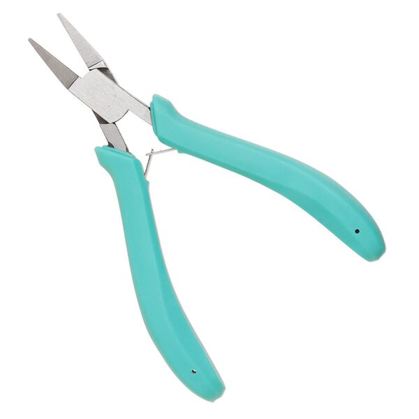 Pliers, flat-nose, alloyed steel and thermoplastic rubber, ergonomic handle, teal, 5 inches. Sold individually. image number 0