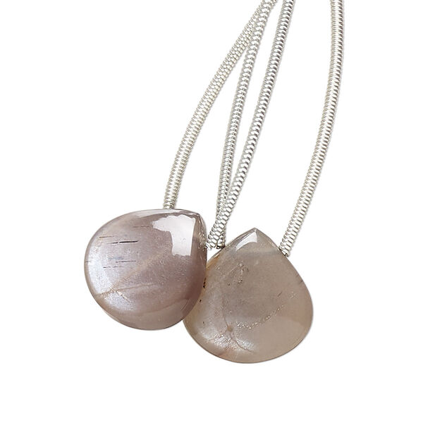 Coffee moonstone 1pkg2, hand-cut top-drilled puffed teardrop bead natural 14x14mm image number 0