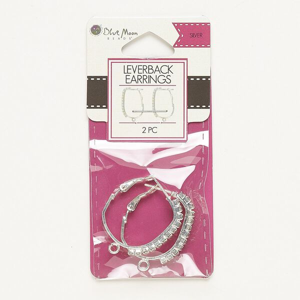 Earring leverback 1pkg2 "pewter" (zinc-based alloy), 28mm / open loop, silver-finished / acrylic clear 1 pair image number 0