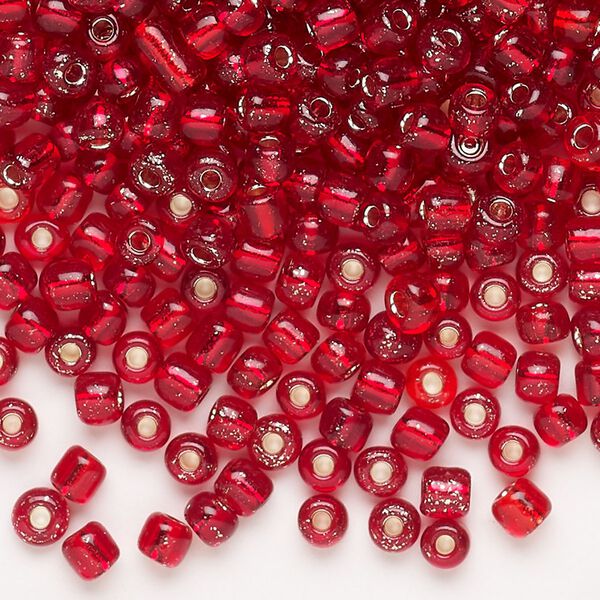 Seed bead, glass, pkg/40g, #6 round, translucent silver-lined red. image number 0