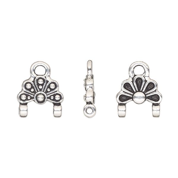 Link, TierraCast®, antique silver-plated pewter (tin-based alloy), 11.5x7mm double-sided oasis with 2 loops. Sold per pkg of 20. image number 0