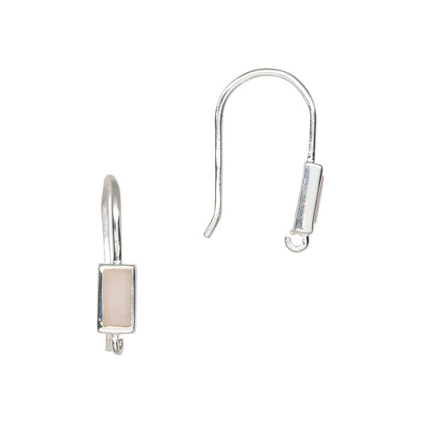 Ear wire, sterling silver and pink opal (natural), 16mm fishhook with 7x4mm hand-cut rectangle and open loop, 20 gauge. Sold per pair. image number 0