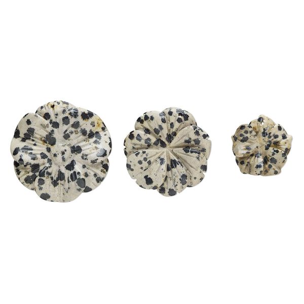 Dalmatian jasper 1pkg3, top-drilled carved flower drop natural mix 24x23mm-40x39mm image number 0