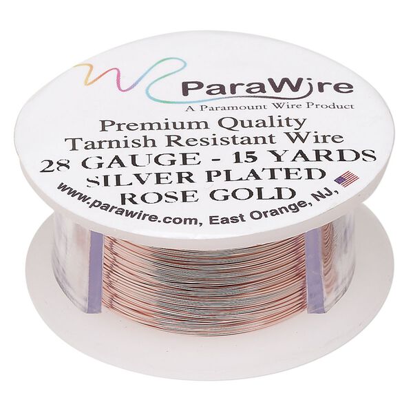 Wire, ParaWire™, rose gold-finished copper, round, 28 gauge. Sold per 15-yard spool. image number 0