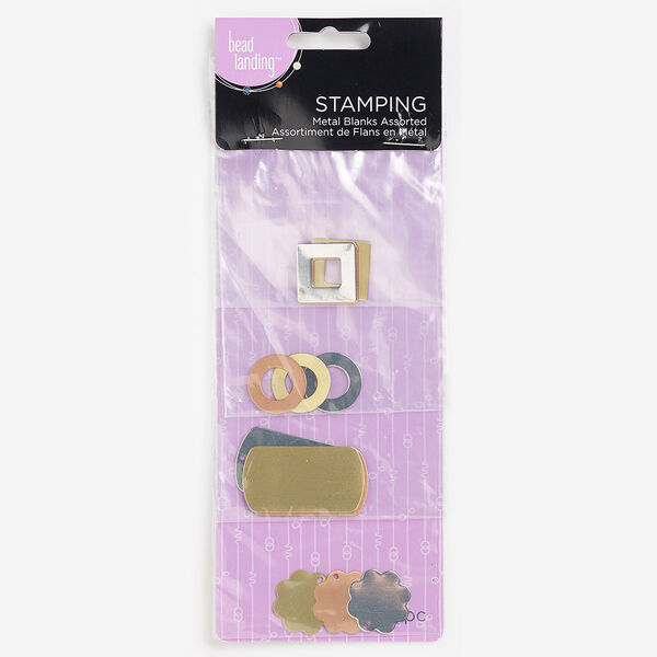 Component / focal / charm, copper- / brass- / silver-finished "pewter" (zinc-based alloy), assorted shape blank, 24 gauge. Sold per pkg of 12. image number 0
