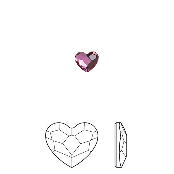 Flat back 2pk dark rose foil back, Crystal Passions® 6mm heart 2808 image number 0