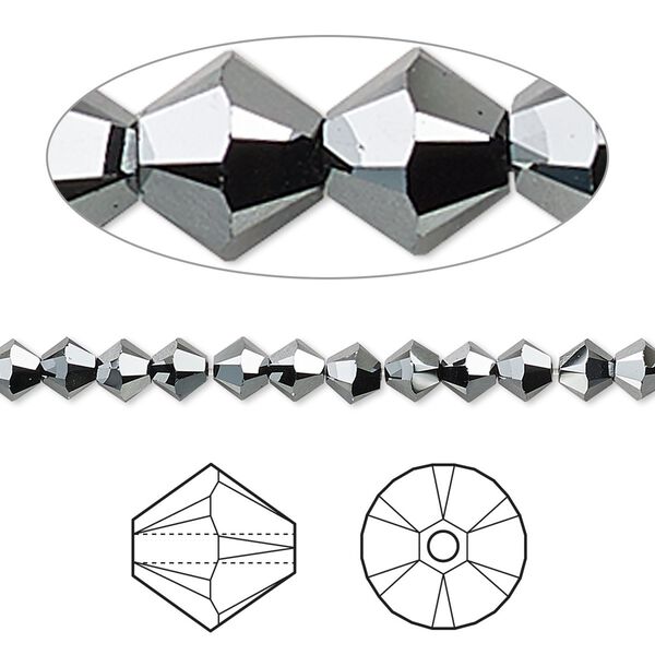 Bead 1440pk jet hematite 2X, Swarovski® 4mm XILION bicone 5328 image number 0
