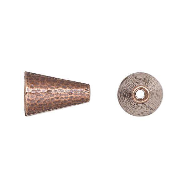 Cone, TierraCast®, "Hammertone" collection, antique copper-plated pewter (tin-based alloy), 15x10mm with hammered design, 7.2mm inside diameter. Sold per pkg of 10. image number 0