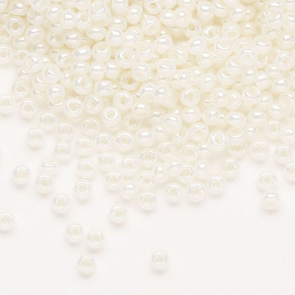 Seed bead, Preciosa Ornela Czech glass, pkg/50g, #8 rocaille, opaque pearl luster white, (47102). image number 0