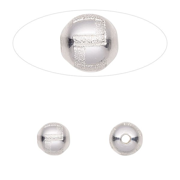 Bead, sterling silver, 8mm round with laser-cut Greek key pattern. Sold individually. image number 0