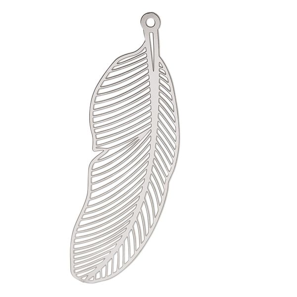 Focal, Lazer Lace™, stainless steel, 54x18mm two-sided feather. Sold per pkg of 2. image number 0