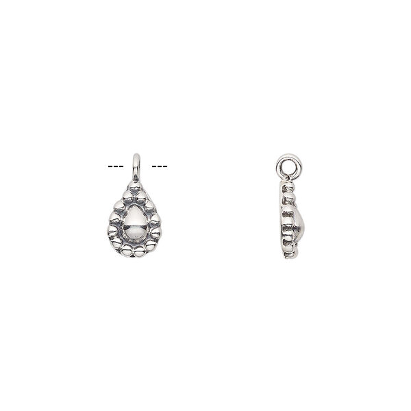 Drop, antiqued sterling silver, 9x6mm beaded teardrop. Sold per pkg of 4. image number 0
