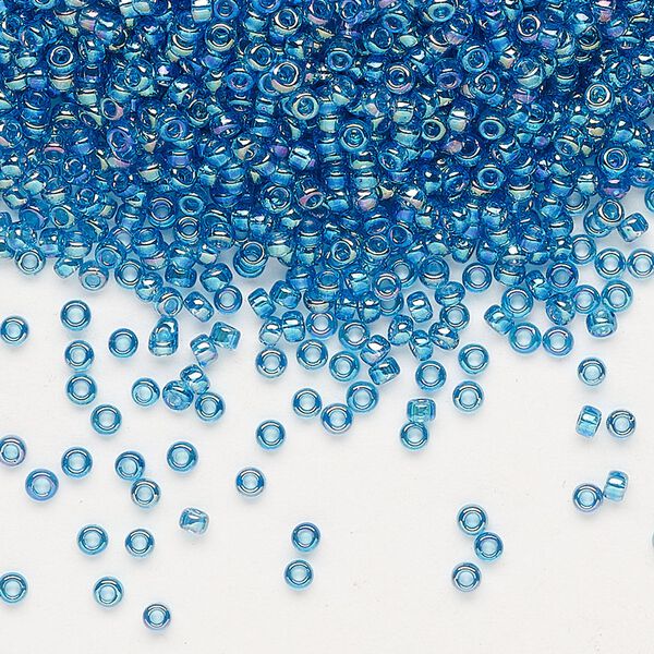Seed bead, Miyuki, glass, pkg/25g, #11 rocaille, translucent rainbow Capri blue (RR-291). image number 0