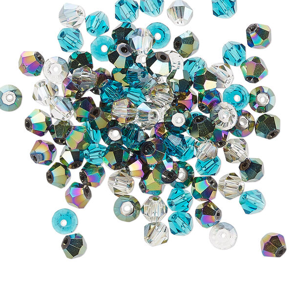 Bead mix 100pk 16 facets ocean, Celestial Crystal® 4mm bicone image number 0