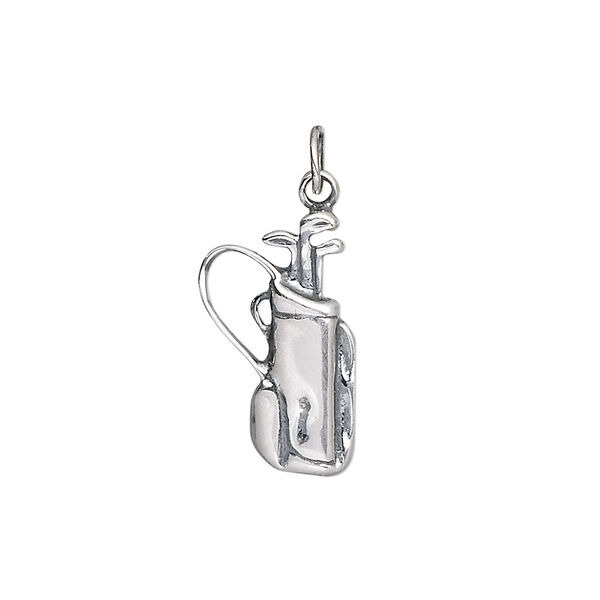 Charm, antiqued sterling silver, 19x12mm golf bag. Sold individually. image number 0