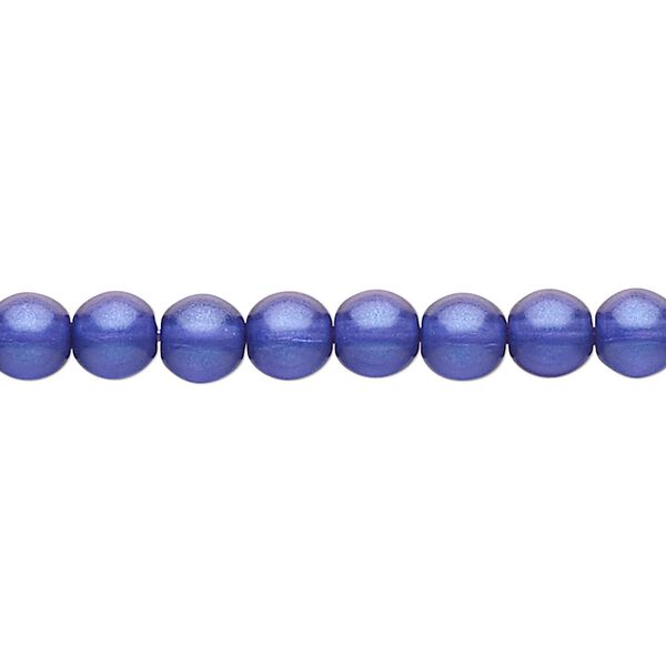 Bead, Czech pressed glass, pearlized dark blue, 6mm round. Sold per 15-1/2" to 16" strand, approximately 65 beads. image number 0