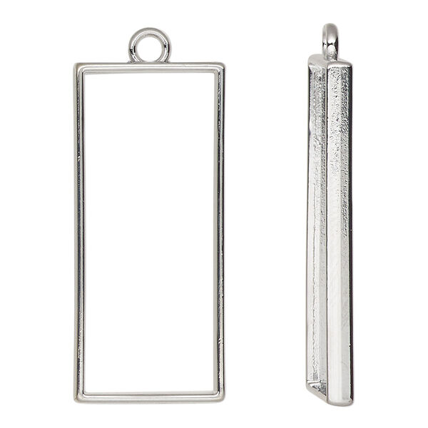Focal, silver-finished "pewter" (zinc-based alloy), 43x19mm open rectangle. Sold per pkg of 2. image number 0