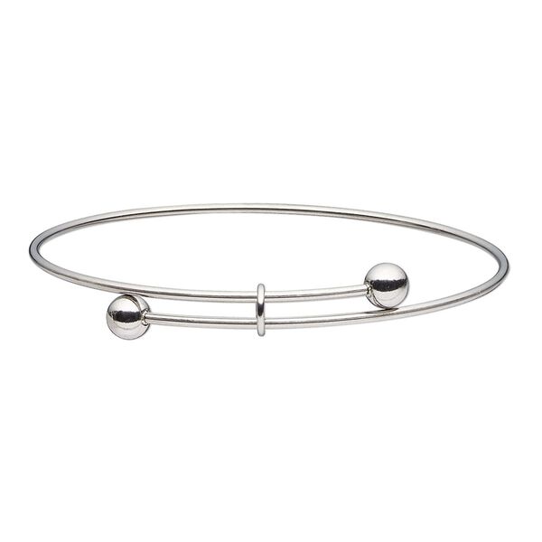 Bracelet, bangle, stainless steel, 1.5mm wide with 6mm ball ends, adjustable from 7-1/2 to 8 inches. Sold individually. image number 0