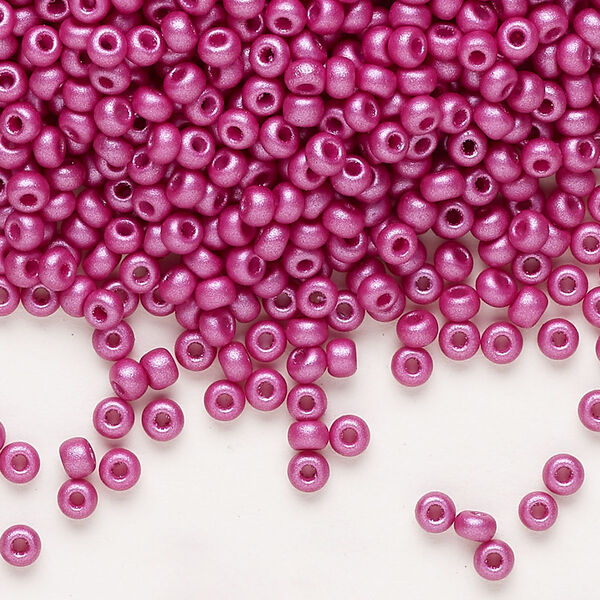 Seed bead, Preciosa Ornela Czech glass, pkg/50g, #8 rocaille, opaque PermaLux dyed purple chalkwhite, (22013). image number 0