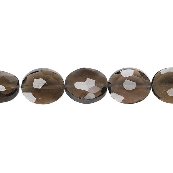 Smoky quartz 1pkg5, hand-cut faceted flat oval bead 11x9mm image number 0