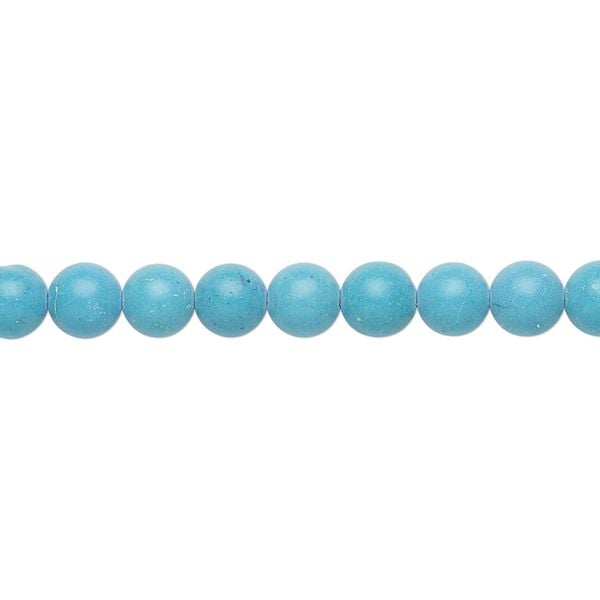 Bead, "turquoise" (resin) (imitation), blue, 5-6mm round. Sold per 15-inch strand. image number 0