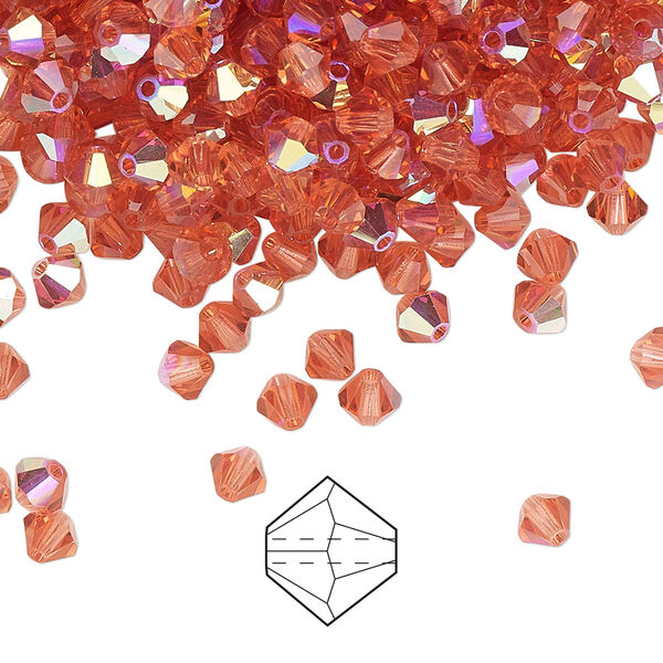 Bead 144pk padparadscha AB, Preciosa Czech crystal 4mm bicone image number 0