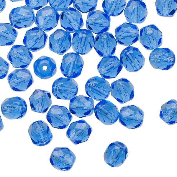 Bead 1pkg1 Czech fire-polished glass, 6mm faceted round, 1 mass translucent light cobalt image number 0