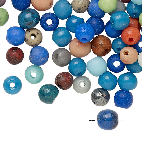 Bead mix, glass, opaque mixed colors, 5-7mm round. Sold per pkg of 100. image number 0