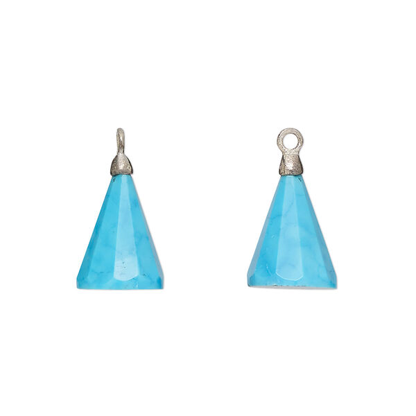 Drop, silver-plated "turquoise" (resin) (imitation) and electroplated sterling silver, 14x9mm-15x10mm hand-cut 3D faceted cone. Sold individually. image number 0