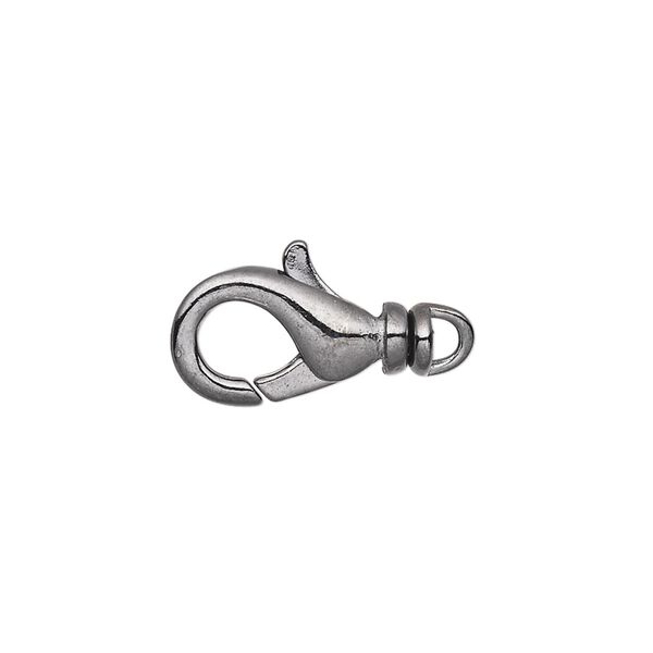 Clasp, lobster claw, gunmetal-plated brass, 14x8mm with swivel. Sold per pkg of 100. image number 0