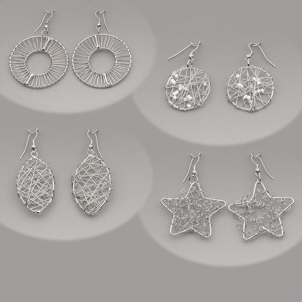 Earring mix, silver-plated steel, mixed wire-wrapped styles. Sold per pkg of 4 pairs. image number 0