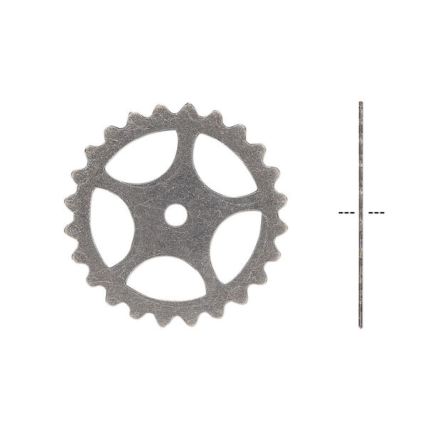 Component, gunmetal-plated brass, 25mm round gear with cutout design. Sold per pkg of 4. image number 0