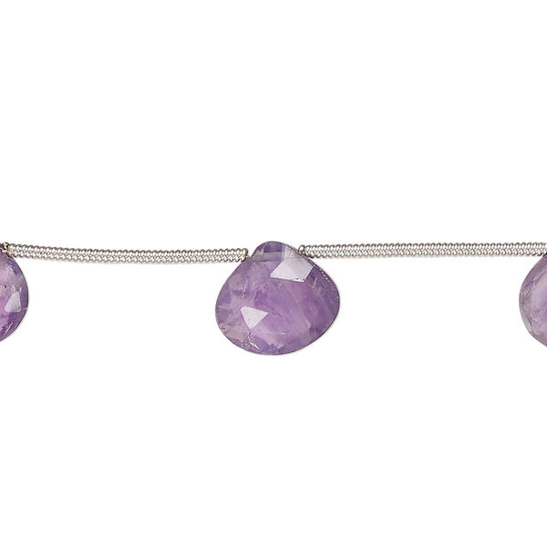 Amethyst 1pkg8, hand-cut top-drilled faceted puffed teardrop bead natural B grade, 8mm-11x10mm image number 0