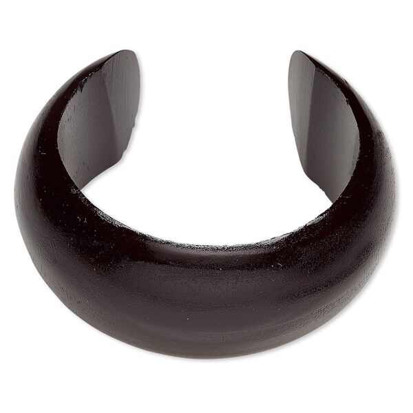 Bracelet, cuff, painted wood (waxed), black, 36mm wide hand-carved rounded band, 8 inches. Sold individually. image number 0