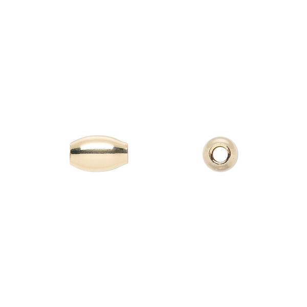 Bead, 14Kt gold-filled, 9x5mm smooth oval with 2mm hole. Sold per pkg of 20. image number 0