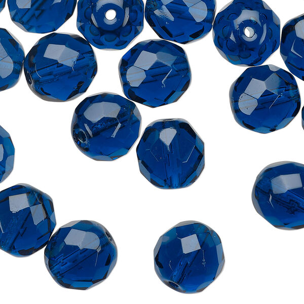 Bead 1pkg40 Czech fire-polished glass, 10mm faceted round, transparent dark aqua blue image number 0