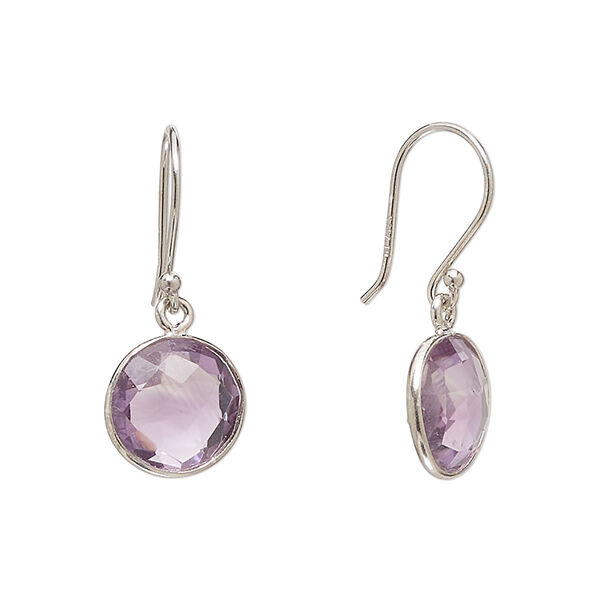 Earring, Create Compliments®, amethyst (natural) and sterling silver, 25.5mm round with fishhook ear wire, 21 gauge. Sold per pair. image number 0