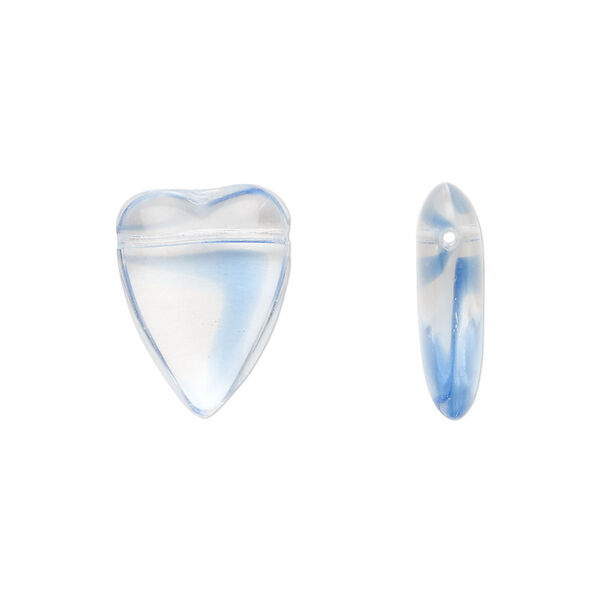 Bead, Czech pressed glass, blue/clear, 18x13mm heart. Sold per 15" to 16" strand. image number 0