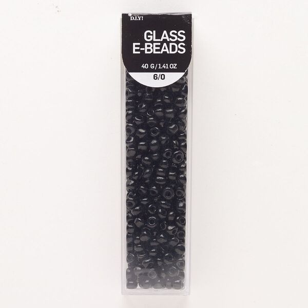 Seed bead, glass, pkg/40g, #6 round, opaque black. image number 0