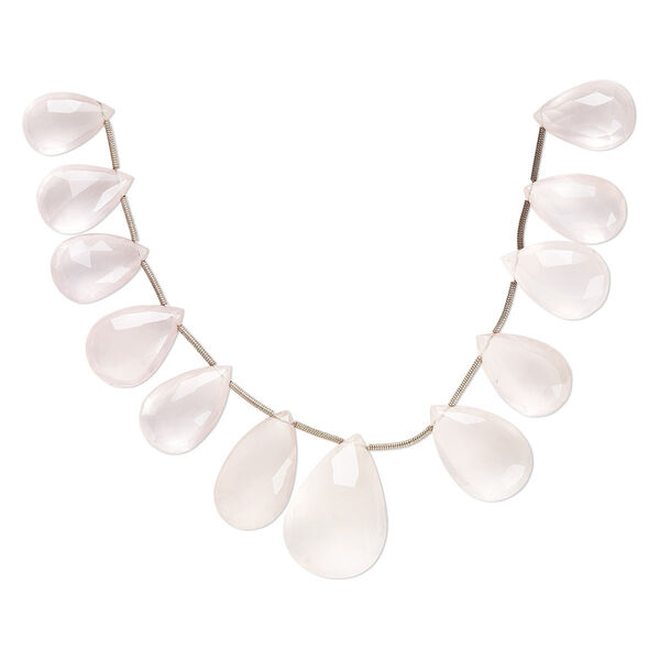 Rose quartz 1pkg12, hand-cut top-drilled faceted puffed teardrop bead natural graduated 18x12mm-29x20mm image number 0