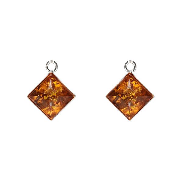 Baltic amber / sterling silver 1pkg2, diamond drop 11mm image number 0