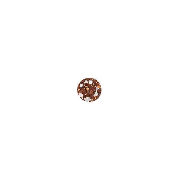 Drop, cubic zirconia, brown, 6mm hand-faceted round, Mohs hardness 8-1/2. Sold per pkg of 4. image number 0