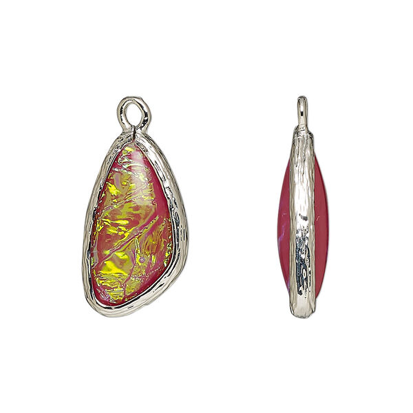 Drop, Opalized Ice™, "opal" (resin) and imitation rhodium-finished brass, opaque light purple, 19.5x11mm double-sided wing. Sold per pkg of 4. image number 0
